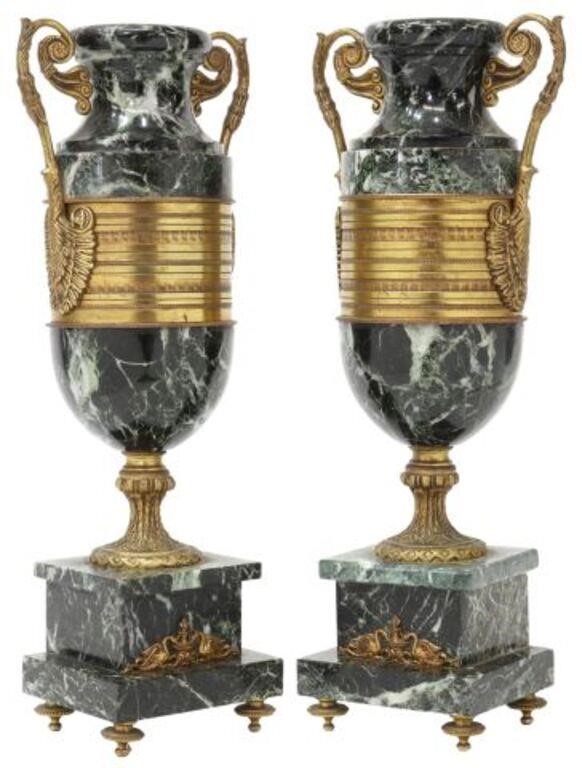 Appraisal: pair French bronze-mounted marble urn-form garnitures late th c dual