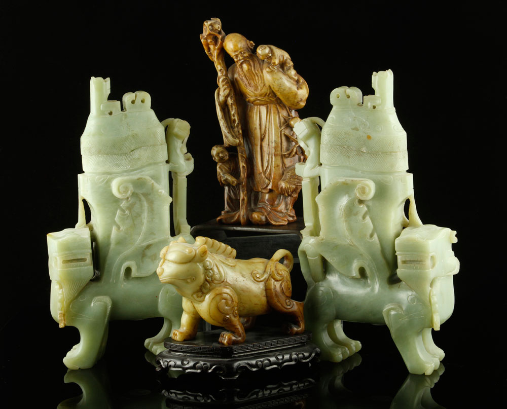 Appraisal: - Chinese Carved Soft Stone Figures Lot of four Chinese