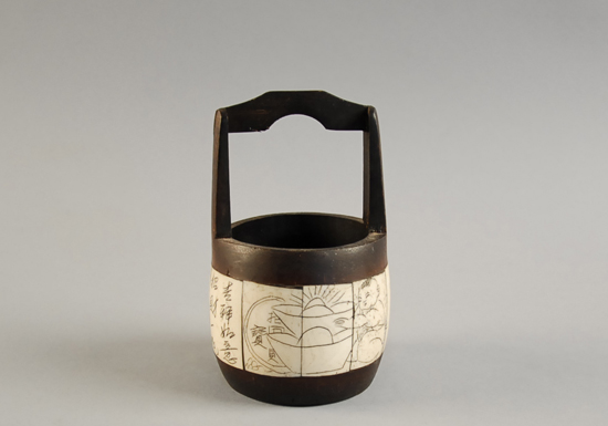 Appraisal: A Miniature Bone Inlaid Japanese Bucket the turned wood piece