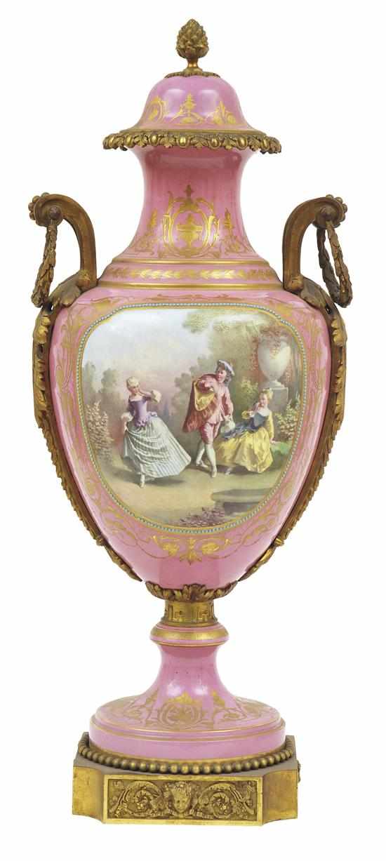 Appraisal: A SEVRES STYLE GILT METAL MOUNTED PORCELAIN VASE WITH COVER