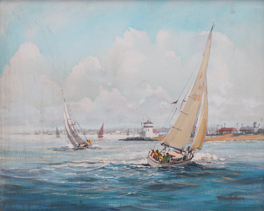 Appraisal: HALLAM Kerry British born Yacht Race Oil Canvas '' x