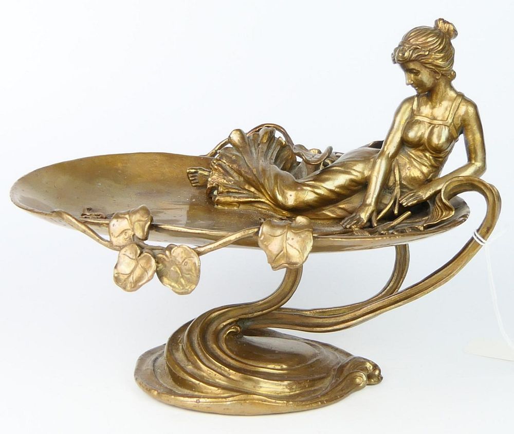 Appraisal: GORGEOUS ART NOUVEAU STYLE BRONZE LADY LILLYPAD Mid century no