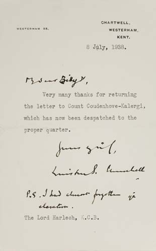 Appraisal: CHURCHILL WINSTON Typed Letter Signed to Lord Harlech William Ormsby-Gore