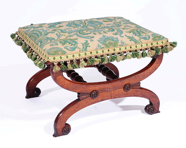 Appraisal: A VICTORIAN ROSEWOOD DRESSING STOOL with rectangular top and hoop