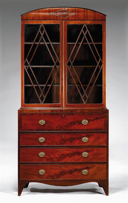 Appraisal: Federal inlaid mahogany secretary bookcase circa In two parts the