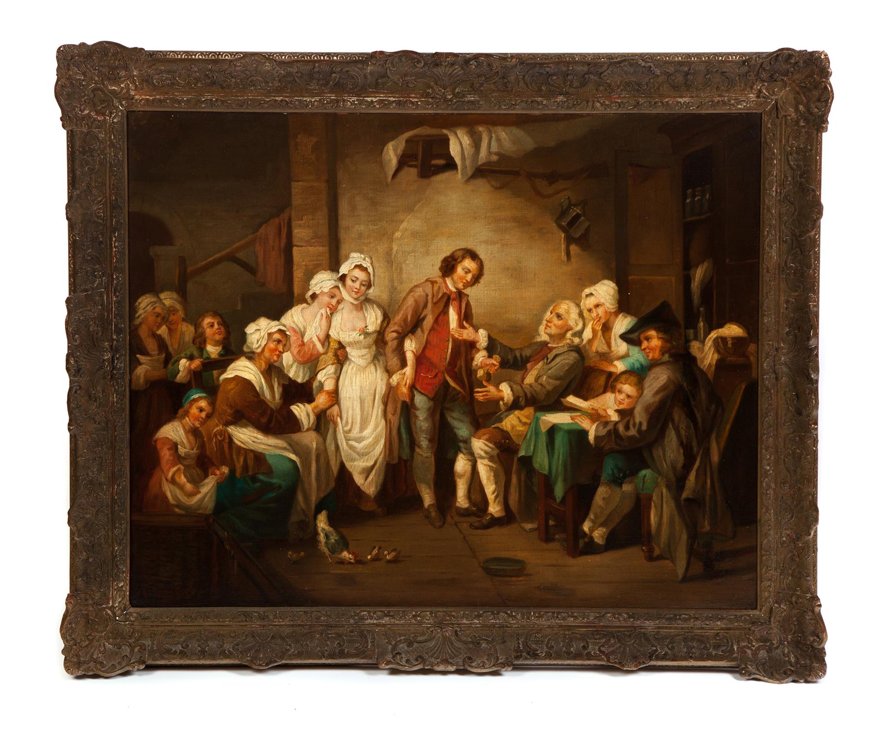 Appraisal: GENRE SCENE AFTER JEAN BAPTISTE GREUZE Oil on canvas Copy