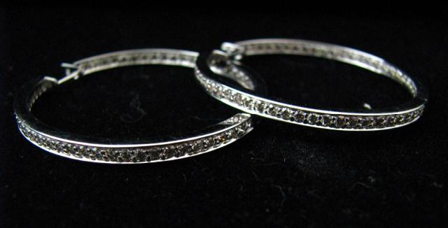 Appraisal: Pair of K white gold diamond hoop earrings inside out