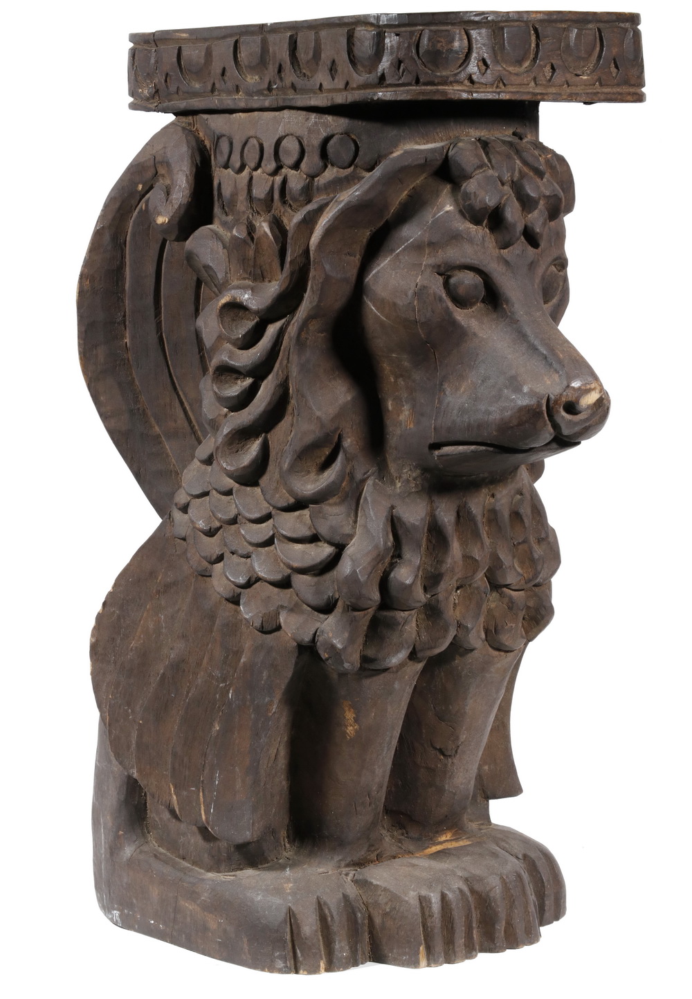 Appraisal: WINGED LION FORM CARVED WOOD HEARTH STOOL A Large Seated