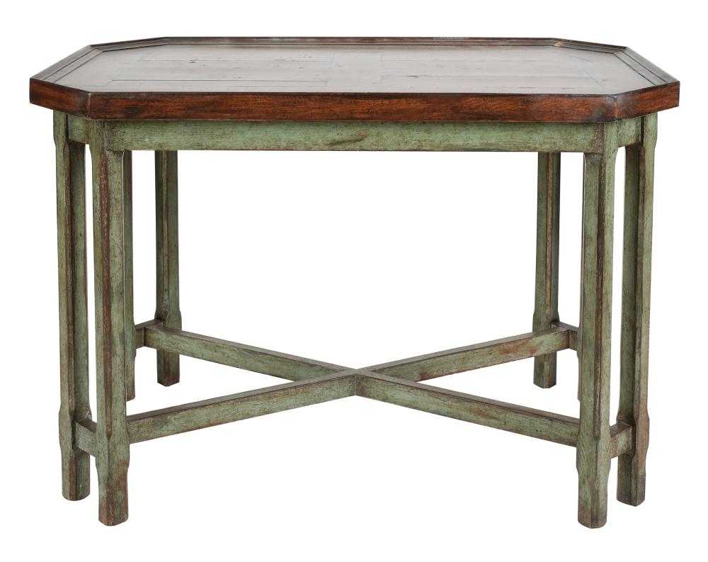 Appraisal: PAINTED STAINED WOOD OCCASIONAL TABLE th century unsigned Provenance Property