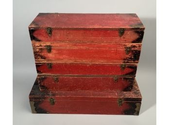 Appraisal: Five vintage Erector sets in wooden painted boxes including pieces