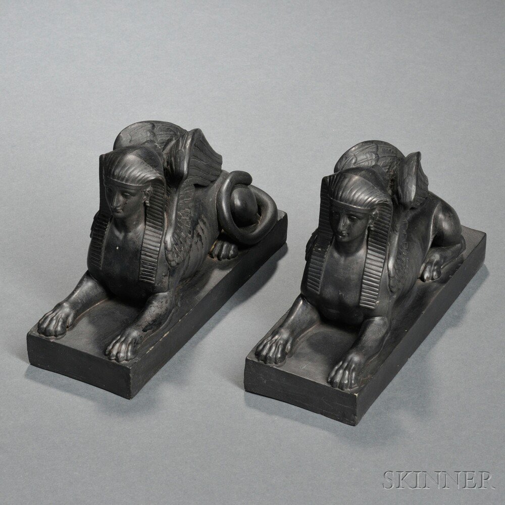 Appraisal: Pair of Wedgwood Black Basalt Sphinx England th century modeled