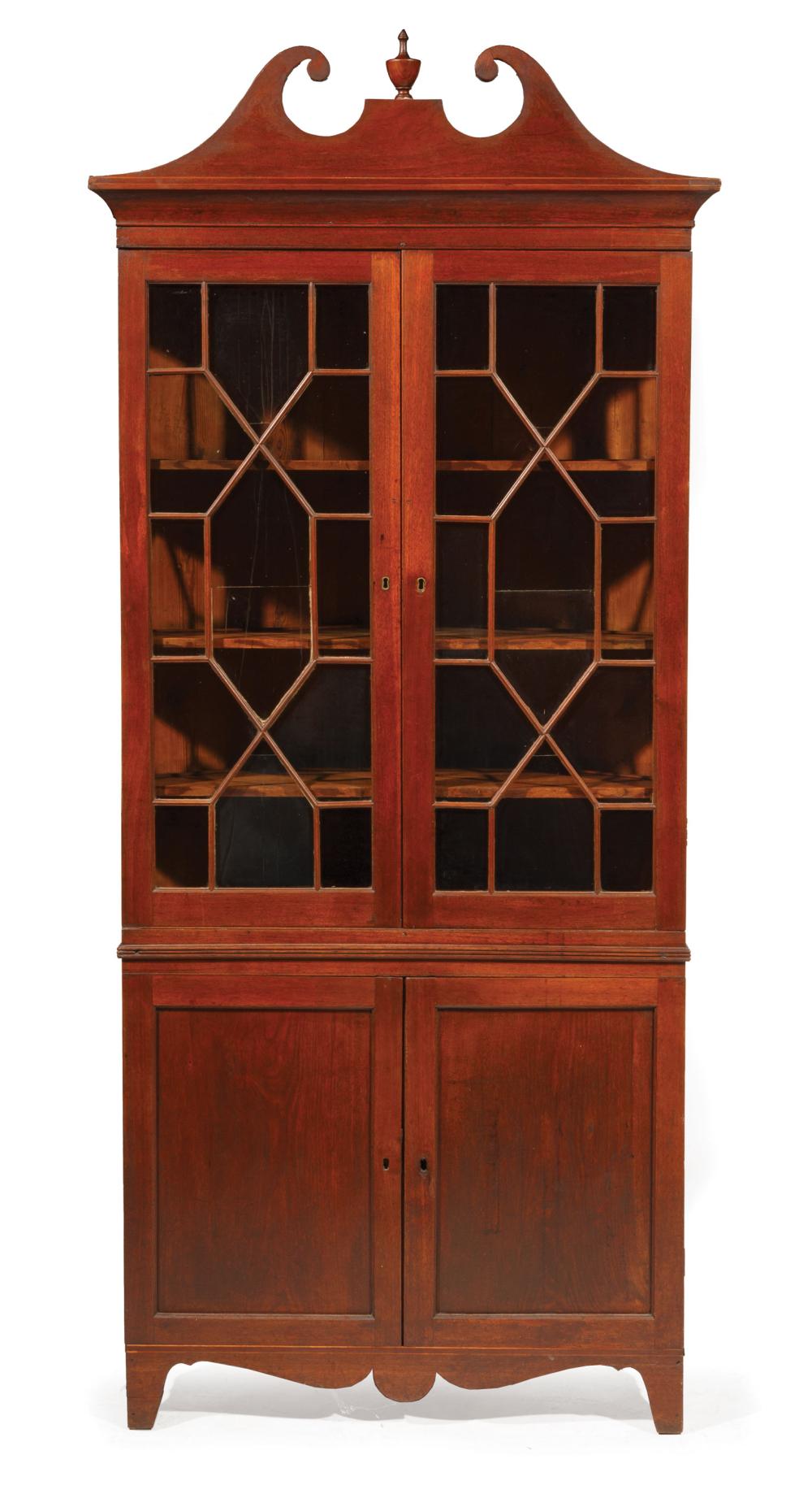 Appraisal: Southern Federal Inlaid Walnut Corner Cupboard early th c broken