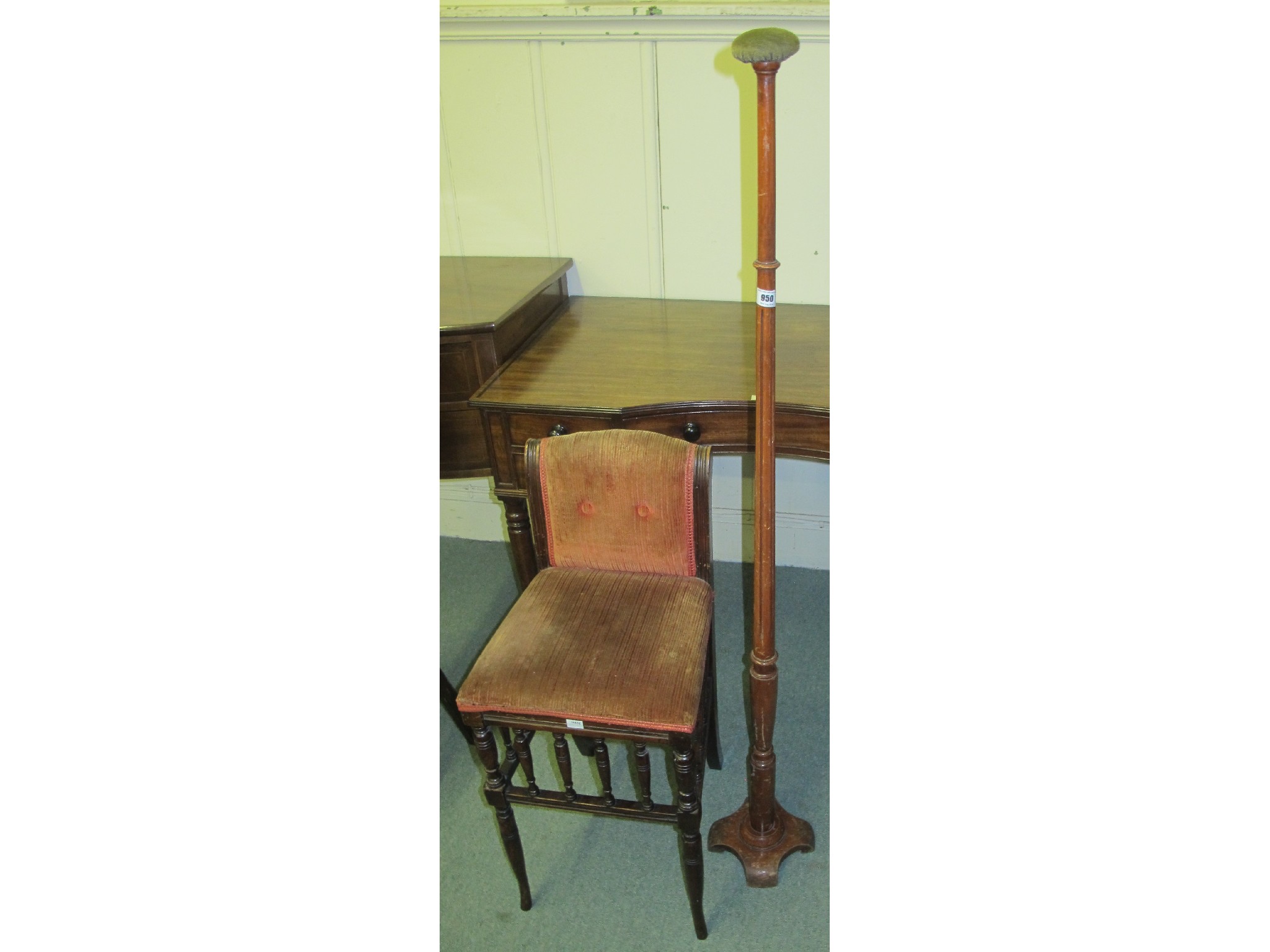 Appraisal: An upholstered mahogany child's chair and a mahogany hat stand