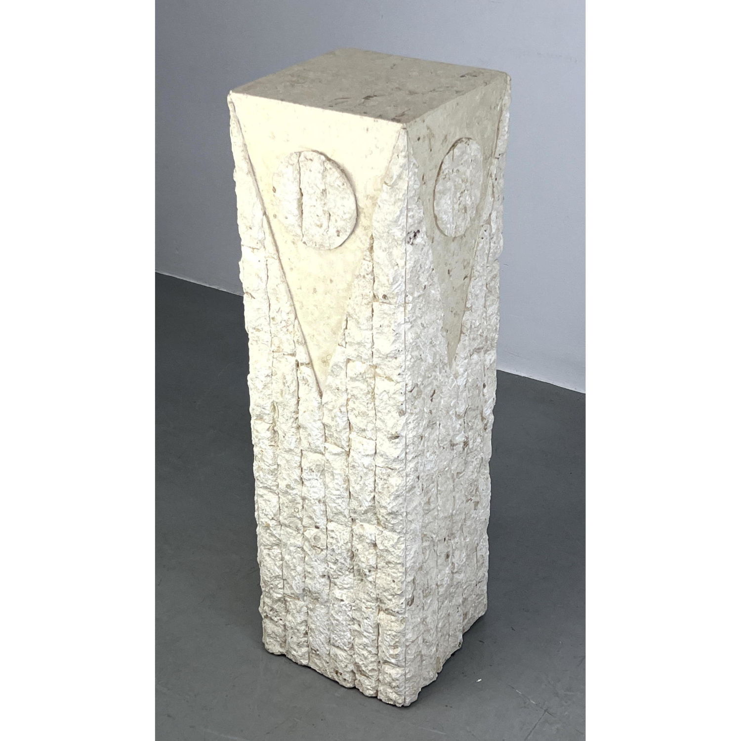 Appraisal: Stone Laminate Decorative Pedestal Maitland smith style Dimensions H inches