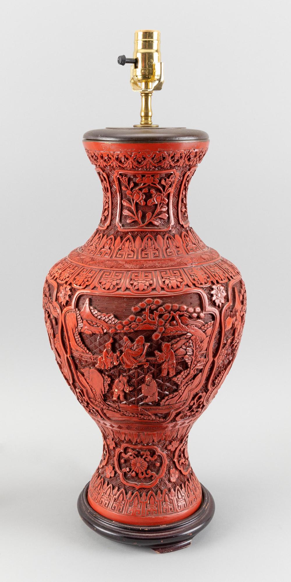 Appraisal: CHINESE CINNABAR VASE EARLY TH CENTURY HEIGHT MOUNTED AS A