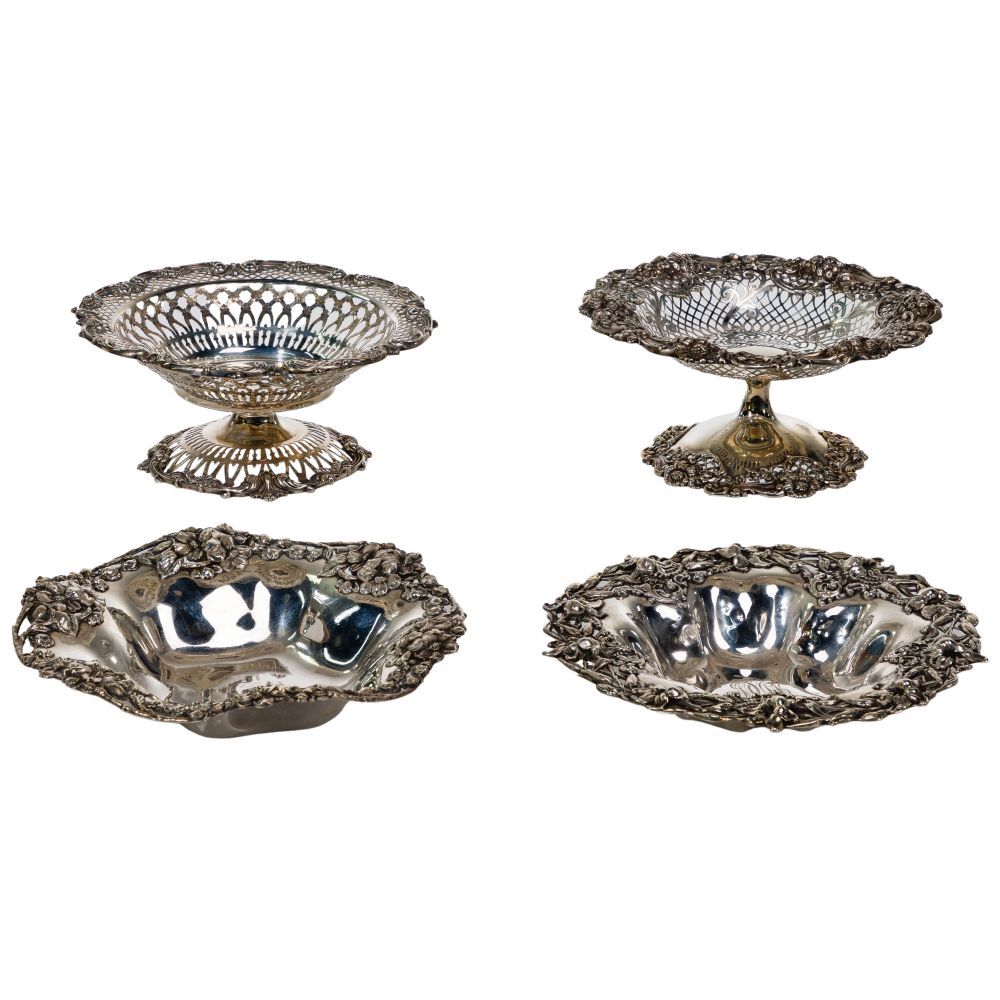 Appraisal: STERLING SILVER PIERCED RIM BOWL AND COMPOTE ASSORTMENT items including