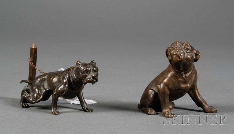 Appraisal: Two Small Continental Bronze Figures of Dogs early th century