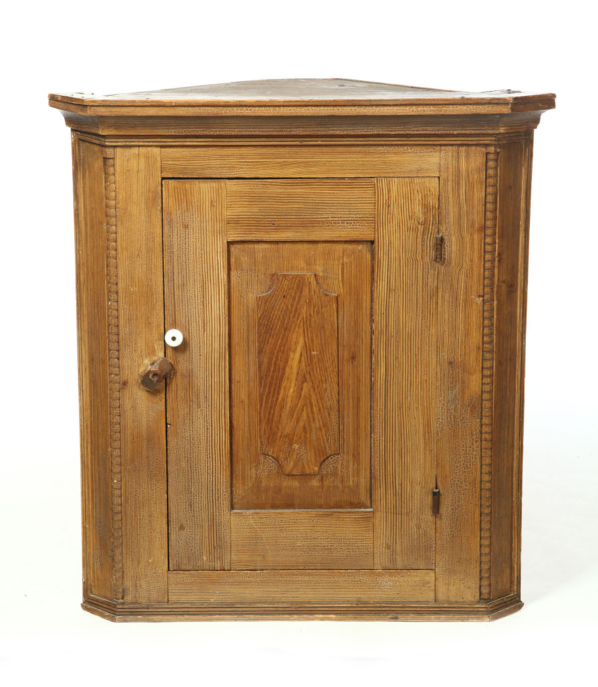 Appraisal: DECORATED HANGING CORNER CUPBOARD American rd quarter- th century pine