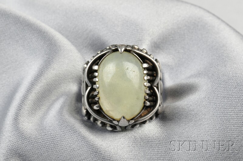 Appraisal: Silver and Prehenite Ring Margret Craver c set with a