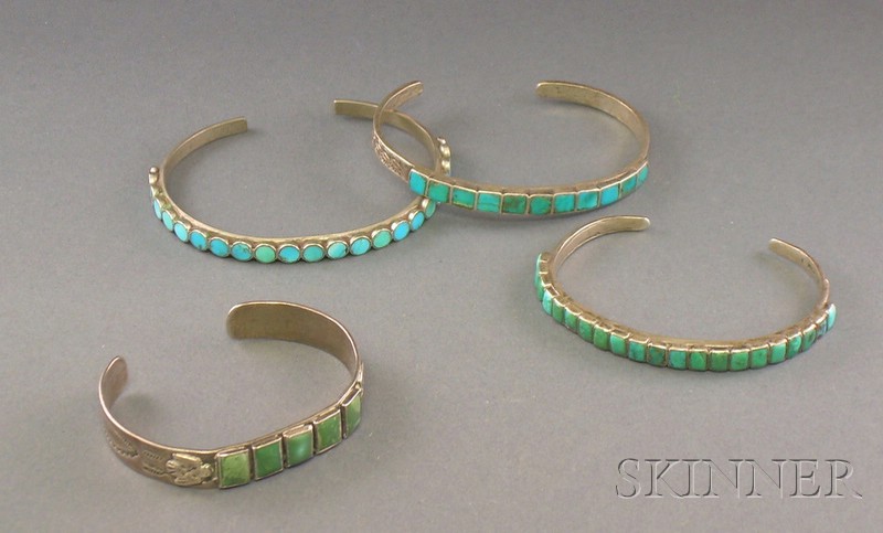 Appraisal: Four Southwest Silver and Turquoise Bracelets c second quarter th