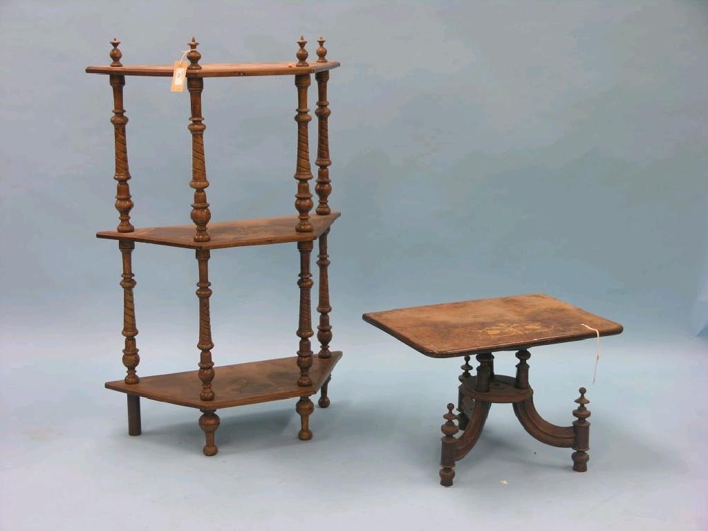 Appraisal: A Victorian inlaid walnut whatnot three-tiered with spiral-twist columns ft