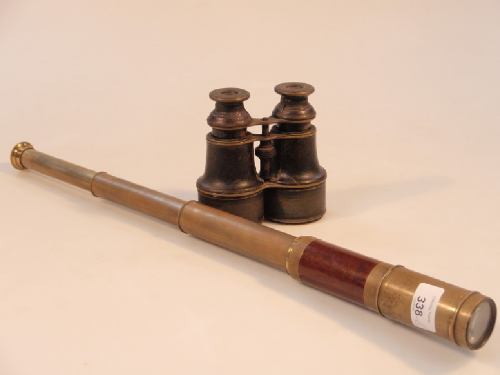 Appraisal: An early thC brass and mahogany four drawer telescope cm