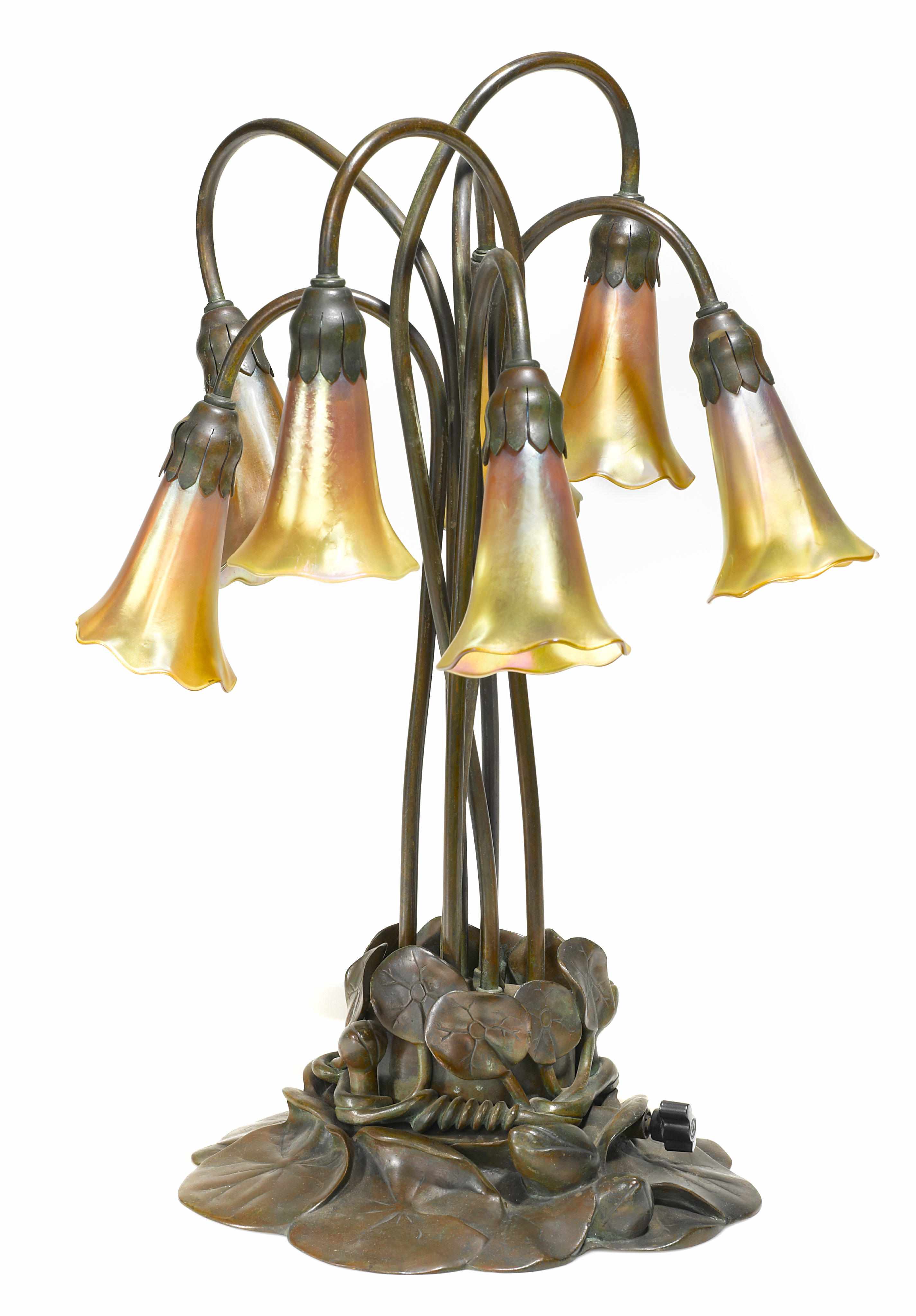 Appraisal: A Tiffany Studios Favrile glass and patinated bronze seven light