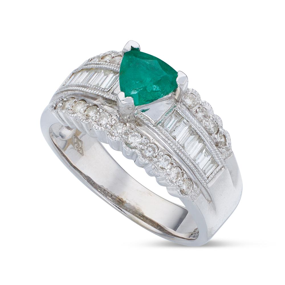 Appraisal: DIAMOND AND EMERALD KT WHITE GOLD RING APPROX DWT DIAMOND