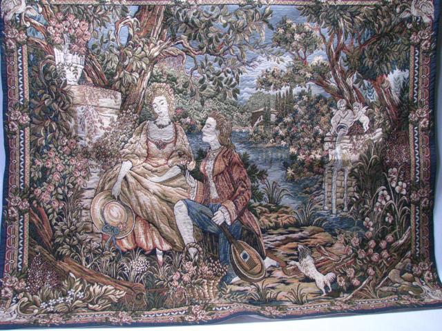 Appraisal: French Decorator Scenic Tapestry depicting a romantic couple in a