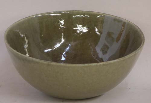 Appraisal: Green Bowl Chalice Small Peach-Glazed Smokeless Raku Bowl Ceramic on