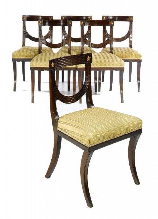 Appraisal: A SET OF SIX REGENCY MAHOGANY DINING CHAIRS with reeded