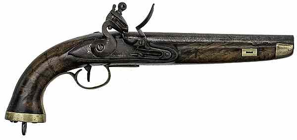 Appraisal: European Military Flintlock Pistol bore diameter round barrel Beveled lock