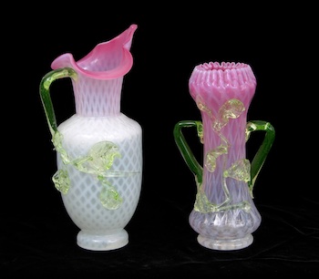 Appraisal: Two Pieces of Early Handblown Glass in the Diamond Pattern