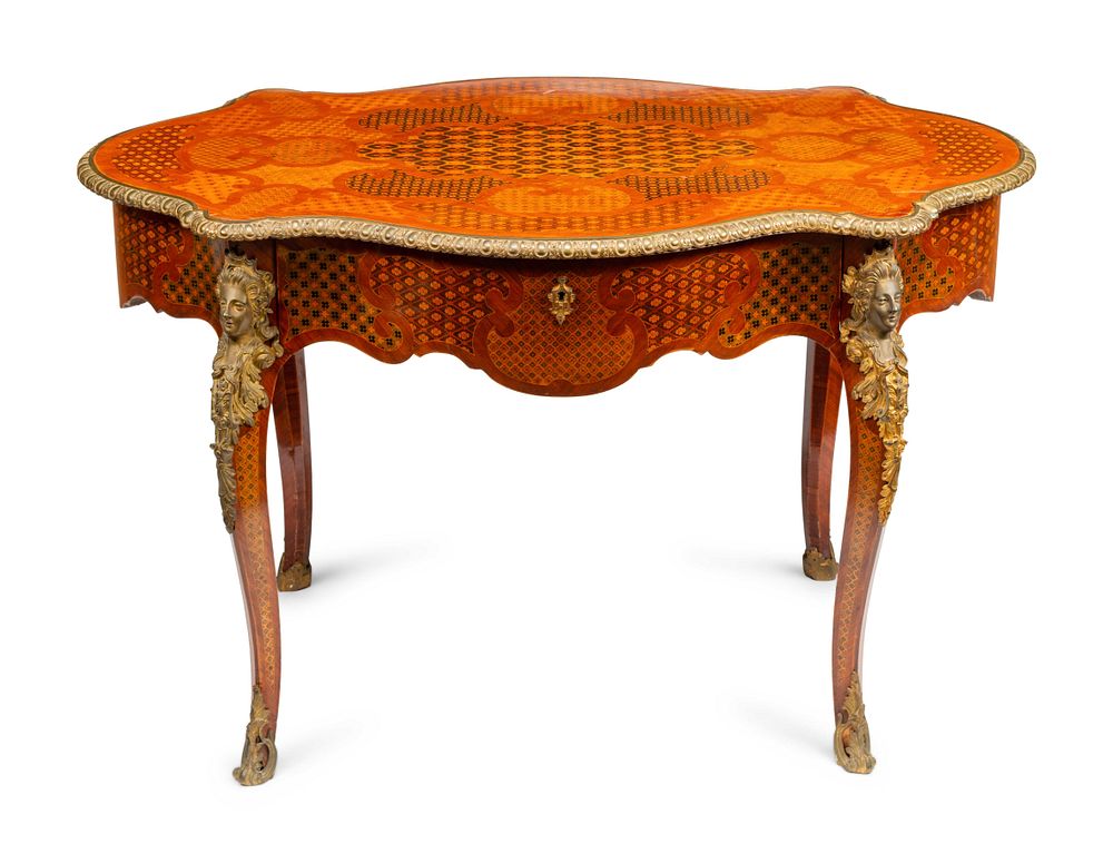 Appraisal: A Napoleon III Style Gilt Bronze Mounted Marquetry Center Table