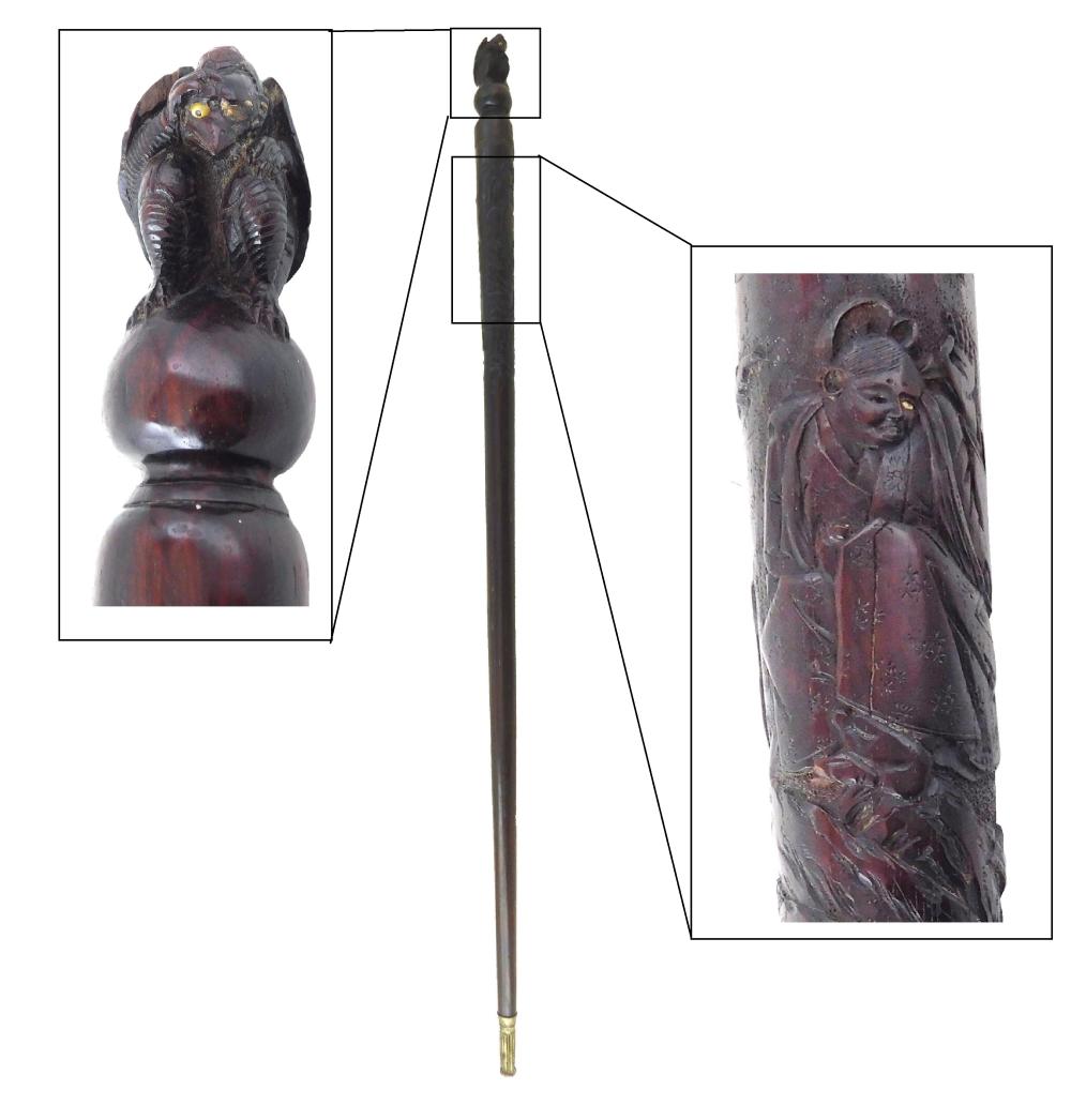 Appraisal: Walking stick early th C carved bird eagle finial grip