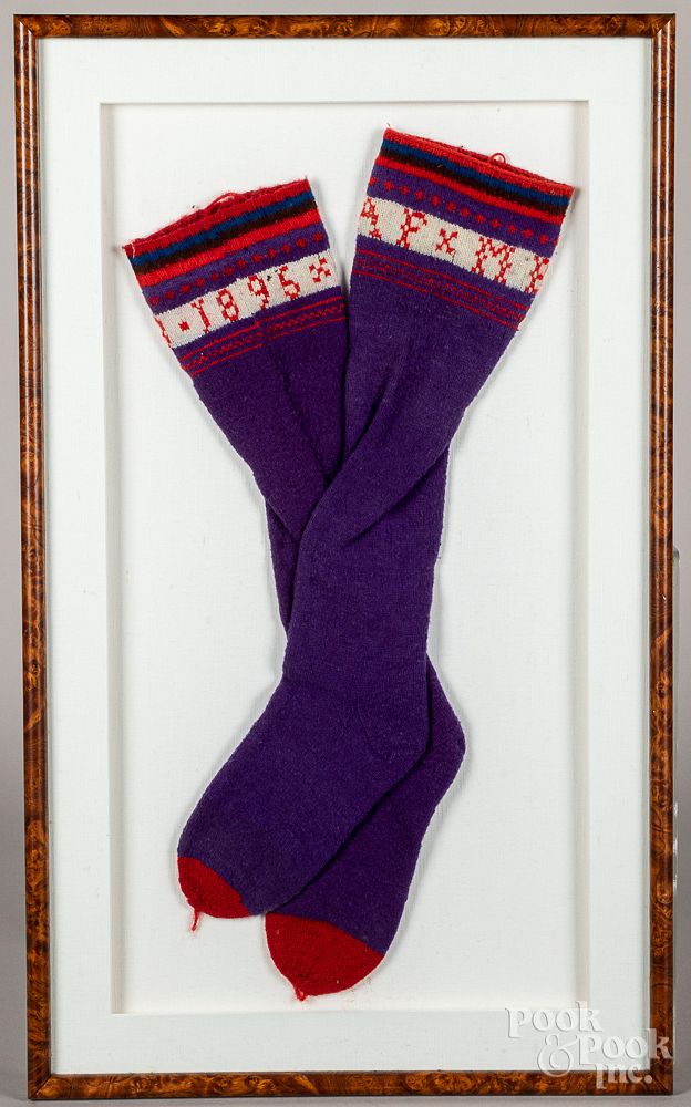 Appraisal: Framed pair of Amish wedding socks Framed pair of Amish