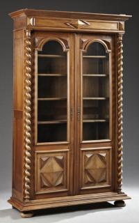 Appraisal: French Louis XIII Style Carved Walnut Bookcase ea French Louis