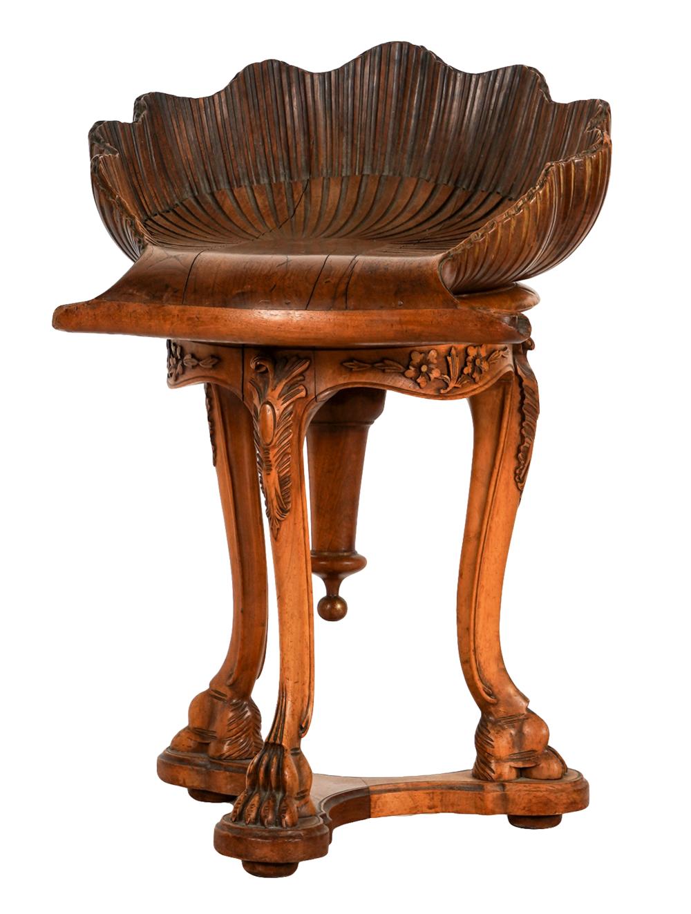 Appraisal: VENETIAN-STYLE CARVED WALNUT GROTTO CHAIRcontemporary the shell-shaped seat on three