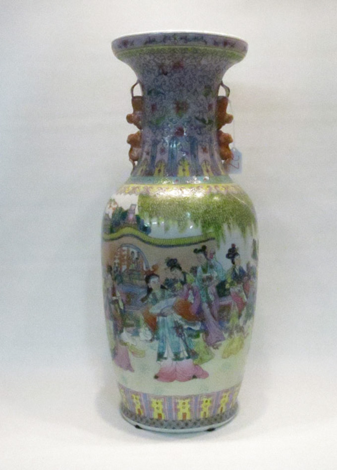 Appraisal: CHINESE POLYCHROME PORCELAIN VASE depicting a group of women in