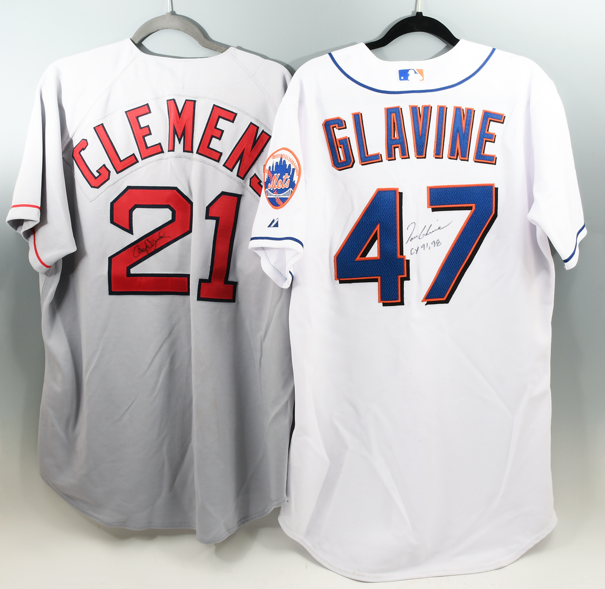 Appraisal: TWO SIGNED MLB JERSEYS GLAVINE CLEMENS Tom Glavine Mets Jersey