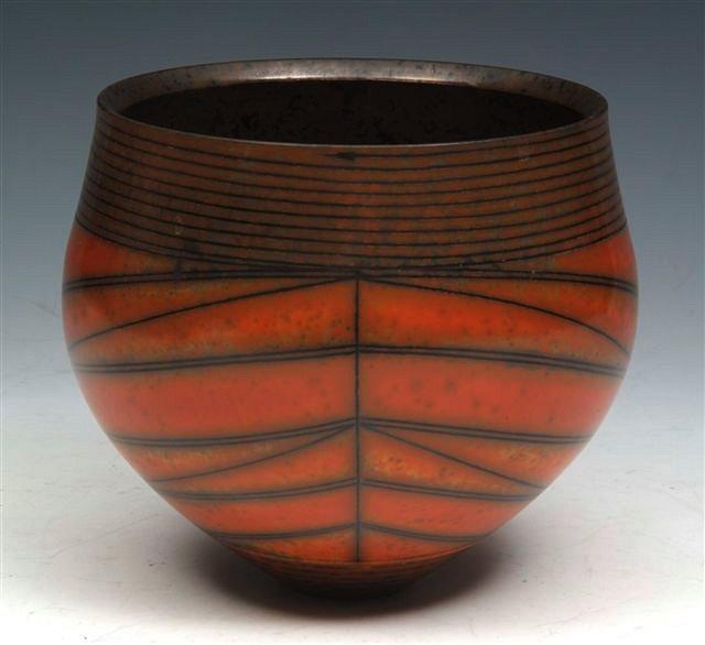 Appraisal: A DUNCAN ROSS TERRA-SIGILATTA TECHNIQUE STONEWARE BOWL on orange ground