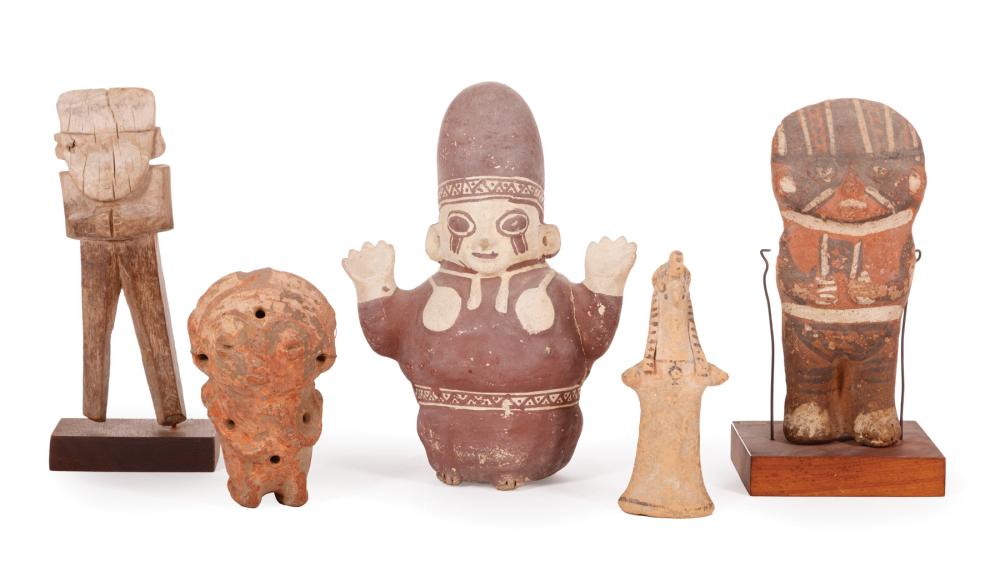 Appraisal: Group of Five Pre-Columbian Ceramic Figures incl ceremonial figure h