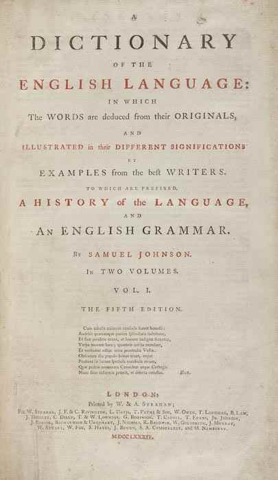 Appraisal: Johnson Samuel A Dictionary of the English Language vol The