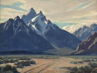 Appraisal: Leland Curtis ''Cathedral Group Tetons'' Wyoming mountain landscape signed lower