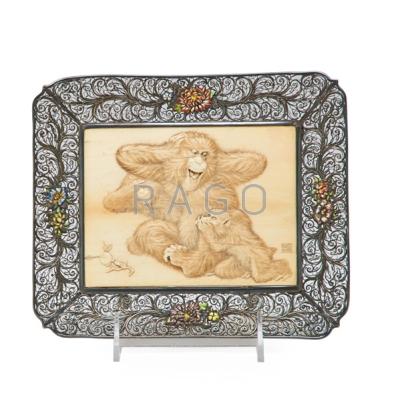 Appraisal: JAPANESE IVORY PLAQUE Three orangutans symbolizing see no evil say