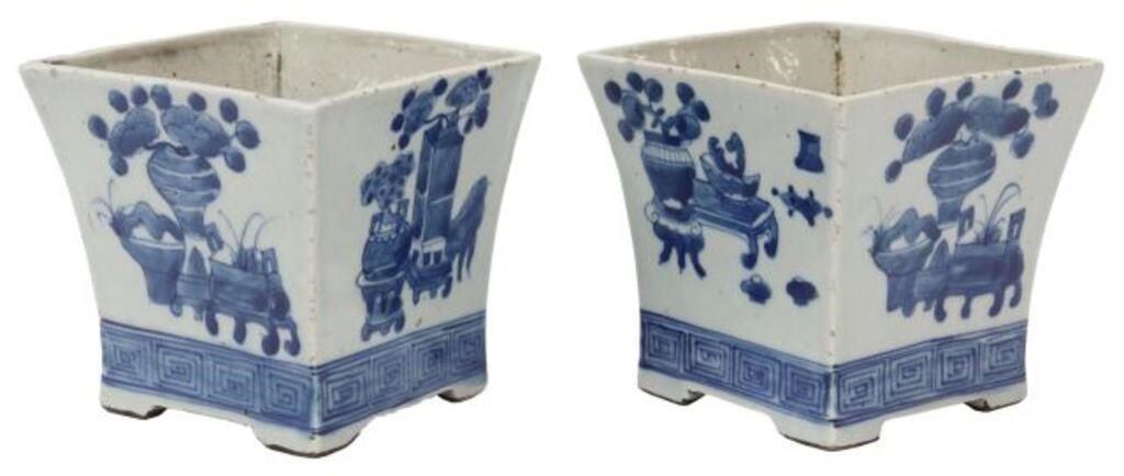 Appraisal: pair Chinese blue and white porcelain planters each with repeating