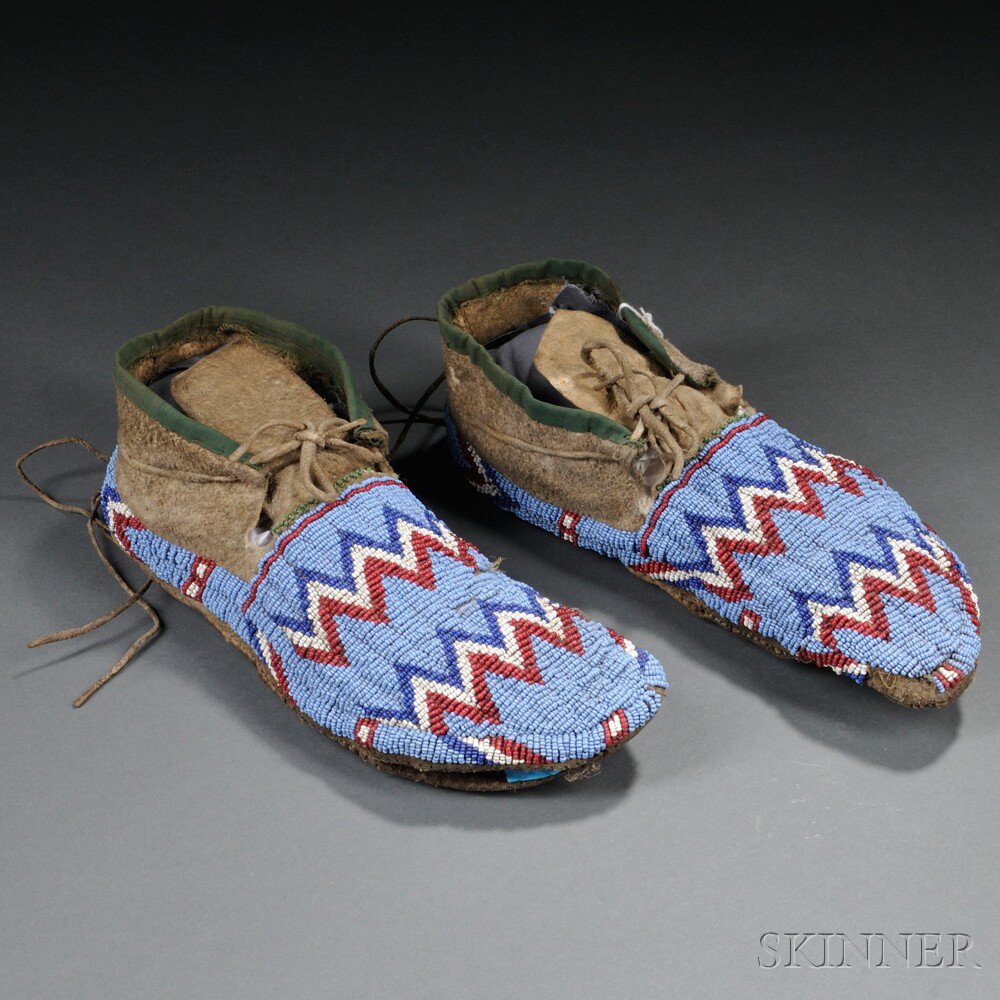 Appraisal: Pair of Lakota Beaded Hide Moccasins c late th century