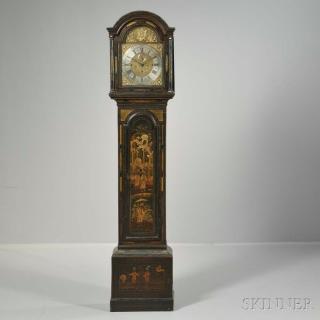 Appraisal: James Brock Quarter-chiming Japanned Longcase Clock Axbridge England No arch-topped