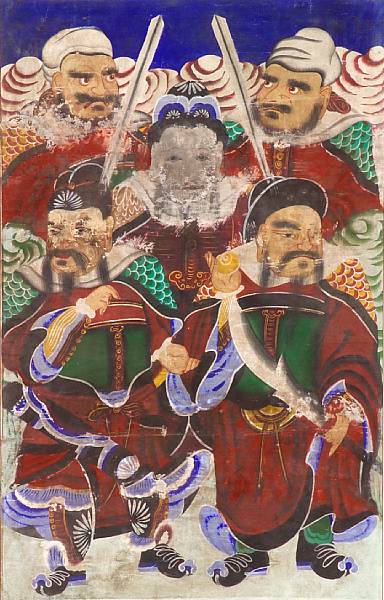 Appraisal: A Korean folk painting of divinities Ink and color on