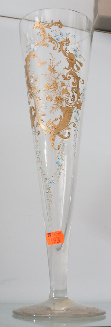 Appraisal: Moser enameled glass trumpet vase late th century gilt and